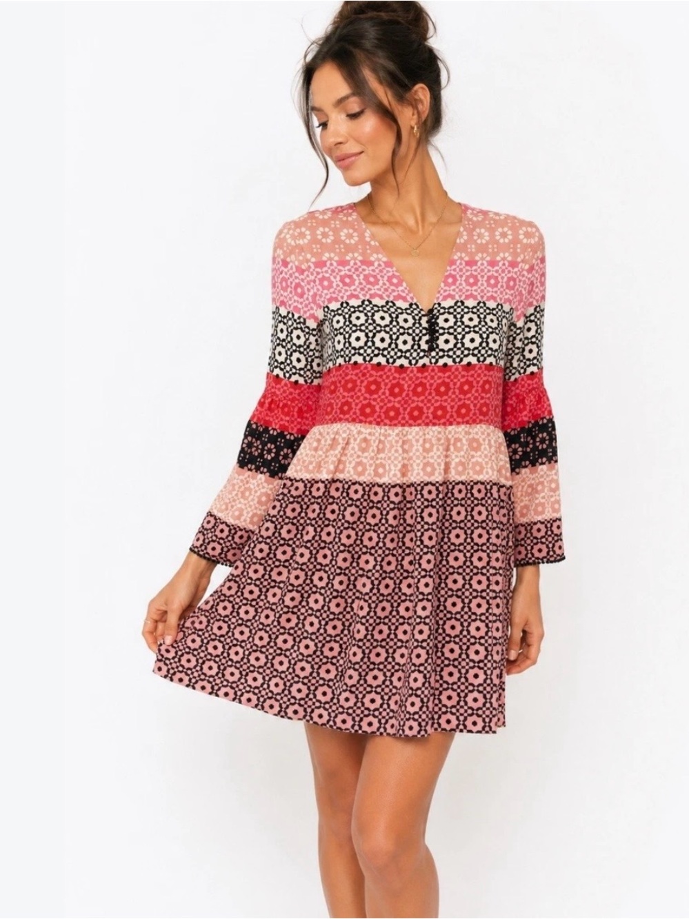 Derek Lam 10 Crosby Carnation V-Neck Silk Babydoll Dress Size 10 Boho